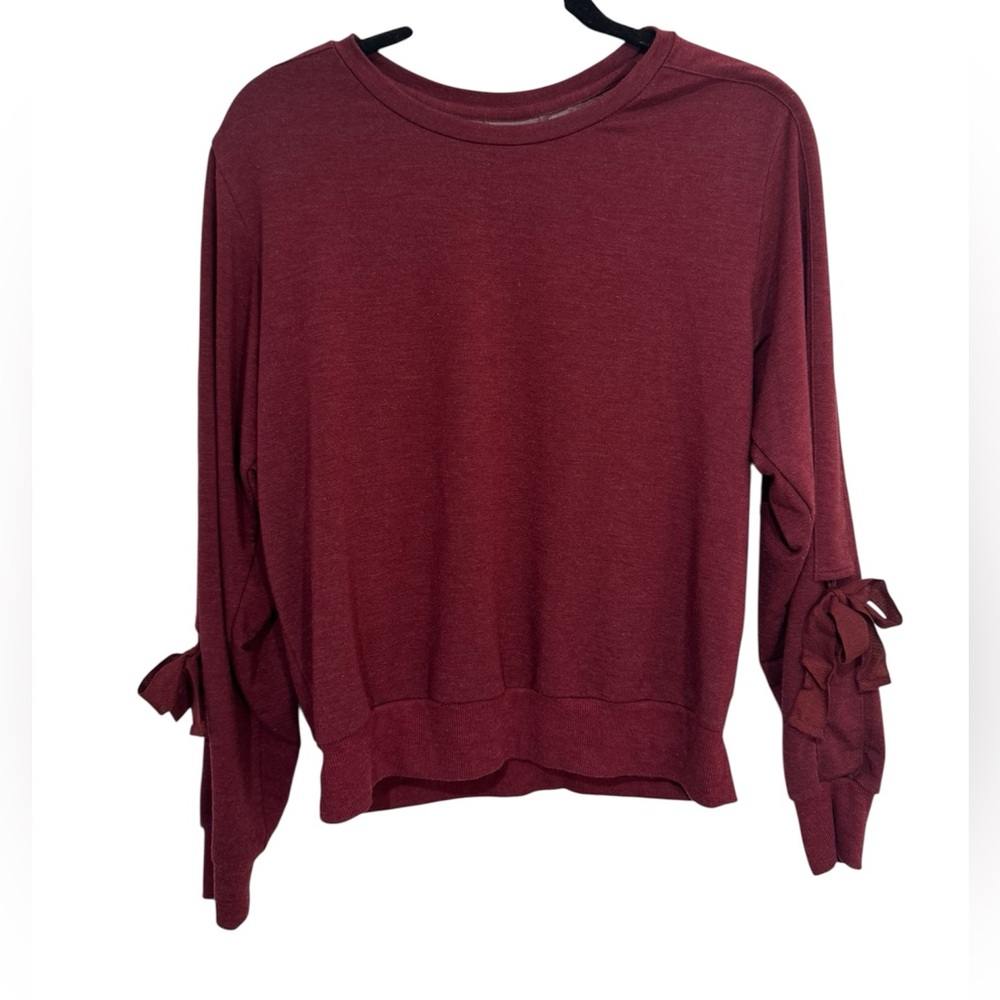 Zella Burgundy / Maroon Crewneck with Bow Sleeve Details